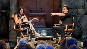 Moderator Emily Longeretta and Jeff Probst attend the Survivor 50 FYC Event at the Paramount Studios lot in Los Angeles, California on May 19, 2026. - Photo: Robert Voets/CBS ©2026 CBS Broadcasting, Inc. All Rights Reserved.