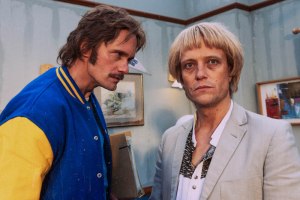 Alexander Skarsgard as Rainier Wolz and August Diehl as Dieter Daimler in Documentary Now! - Season 4, Episode 1 - Photo Credit: Will Robson-Scott/Broadway Video/IFC/AMC