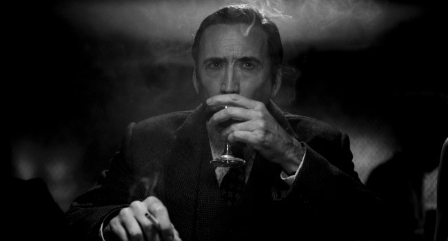 Nicolas Cage stars in 'Spider-Noir' as Ben Reilly, The Spider, shown here sipping a martini in black-and-white 