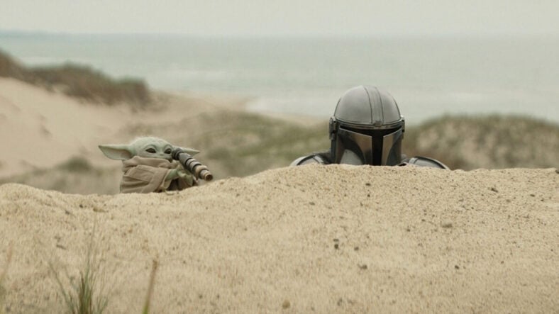 Grogu and Din Djarin in THE MANDALORIAN AND GROGU