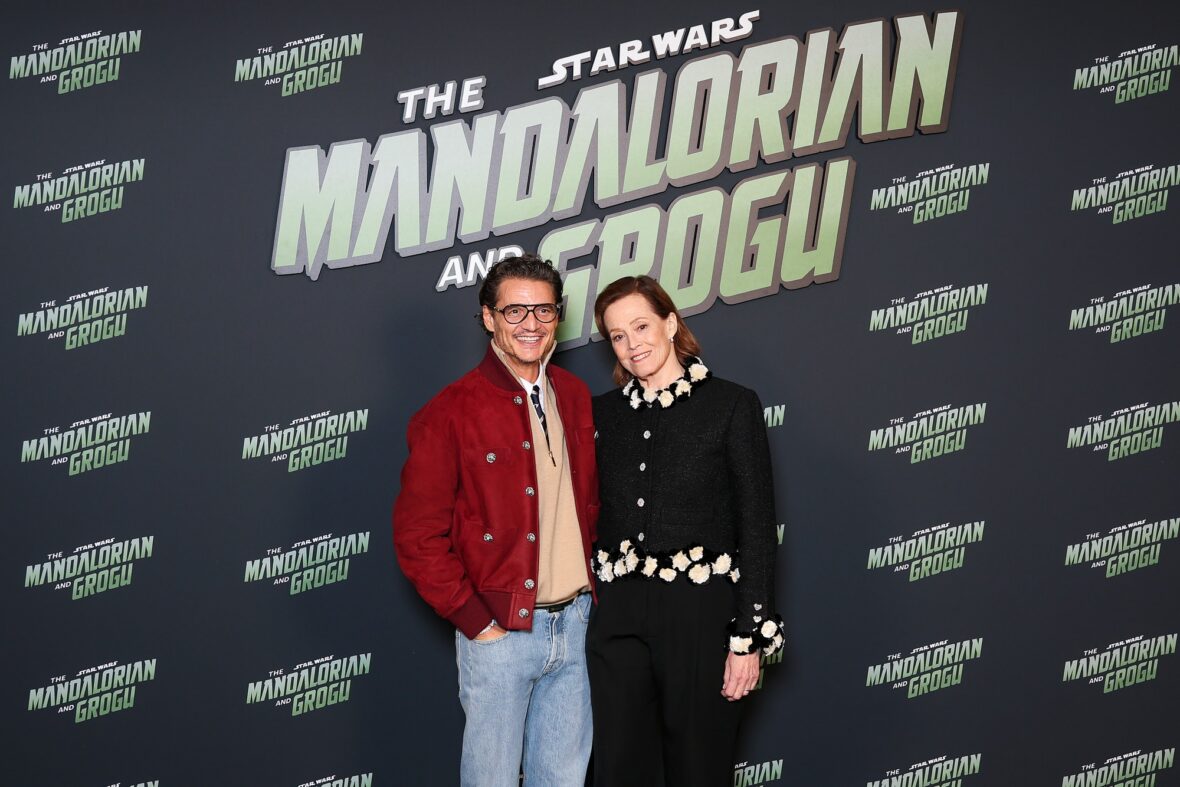 Sigourney Weaver and Pedro Pascal attend the "The Mandalorian And Grogu" Premiere in Paris, France
