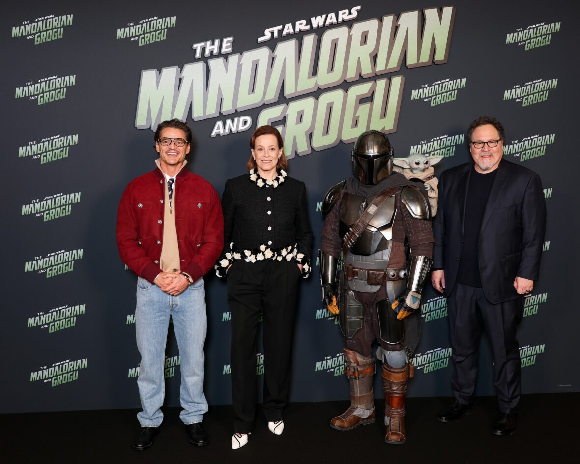 Sigourney Weaver and Pedro Pascal attend the "The Mandalorian And Grogu" Premiere in Paris, France