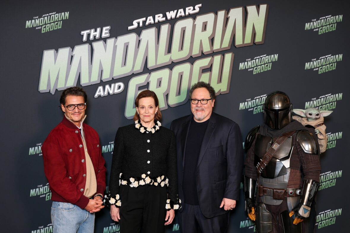 Sigourney Weaver and Pedro Pascal attend the "The Mandalorian And Grogu" Premiere in Paris, France