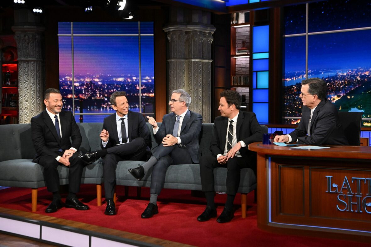 Jimmy Fallon, Jimmy Kimmel, Seth Meyers, and John Oliver visit "The Late Show with Stephen Colbert"