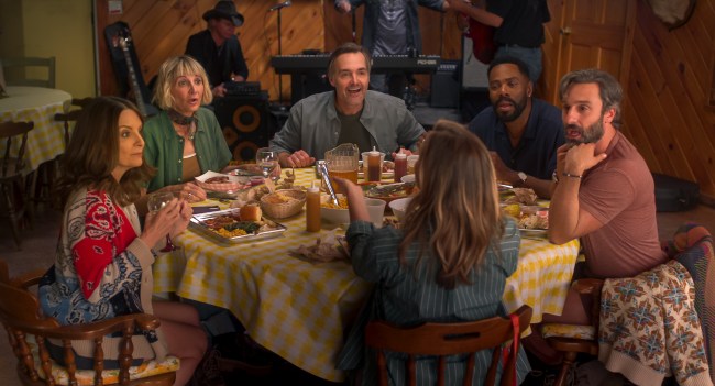 Tina Fey as Kate, Kerri Kenney-Silver as Anne, Will Forte as Jack, Erika Henningsen as Ginny, Colman Domingo as Danny, and Marco Calvani as Claude in 'The Four Seasons' Episode 201.