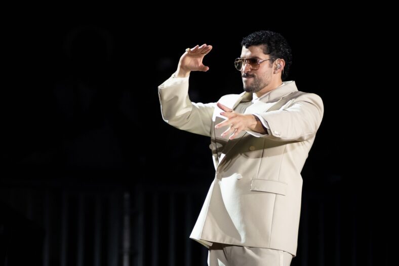 Bad Bunny performs on stage at Dusseldorf tour stop