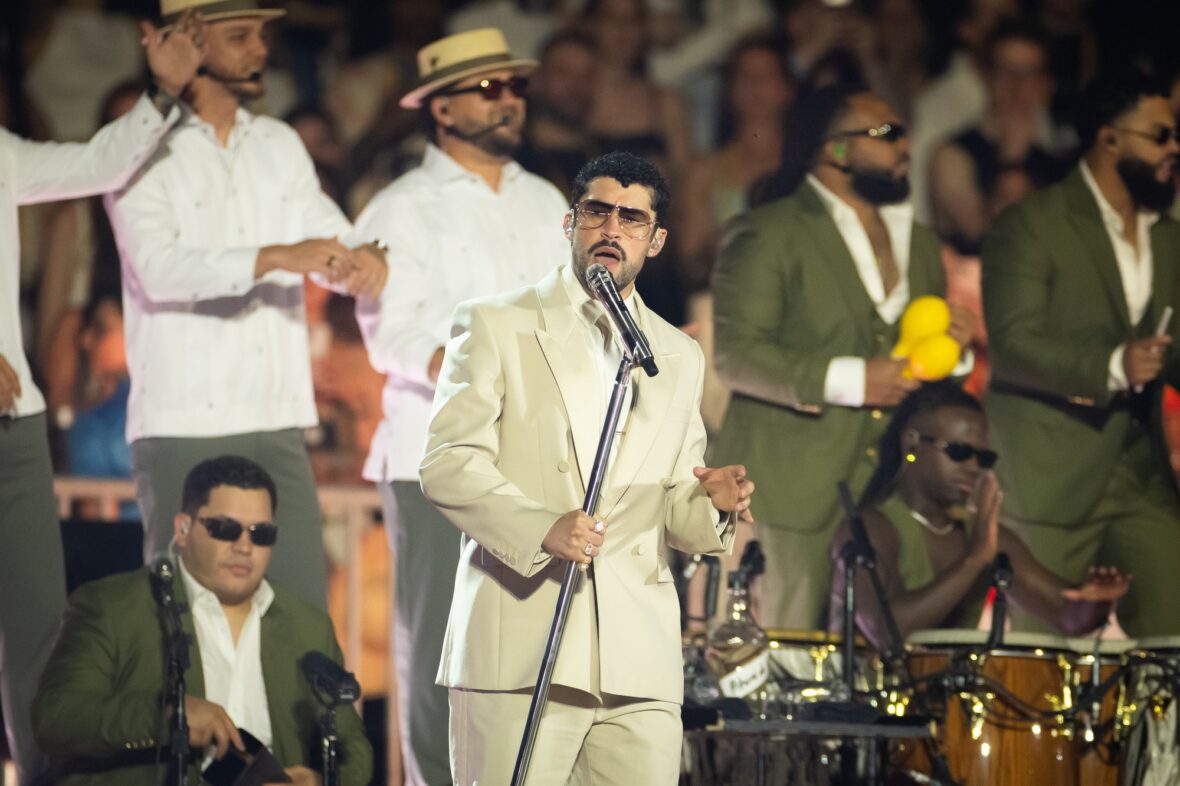 Bad Bunny performs on stage at Dusseldorff tour stop