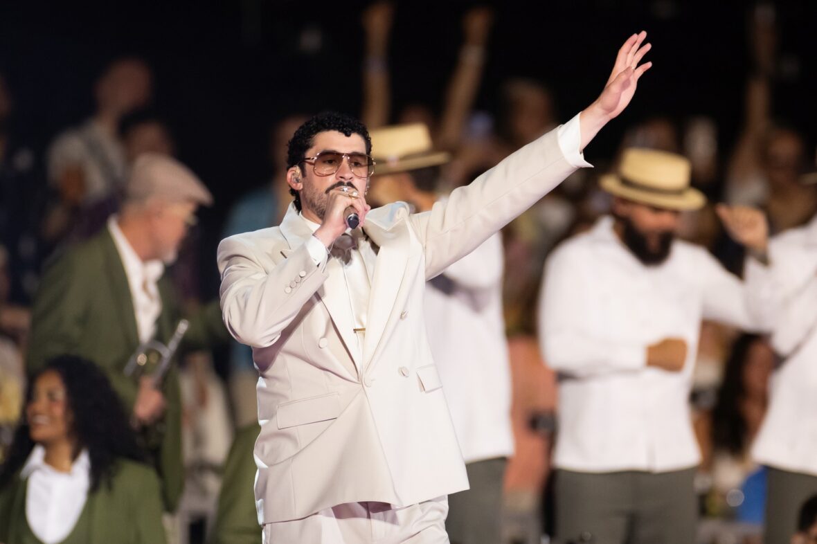 Bad Bunny performs on stage at Dusseldorff tour stop