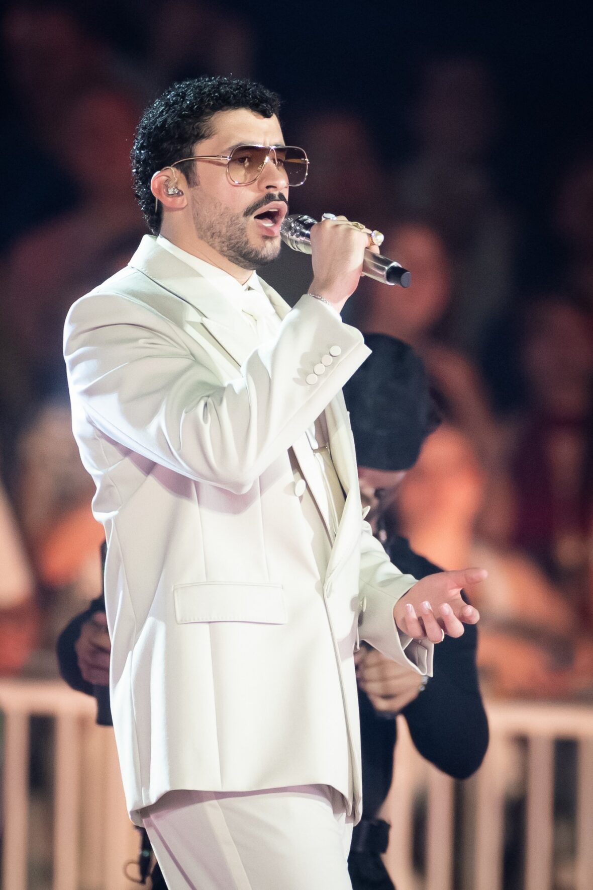 Bad Bunny performs on stage at Dusseldorff tour stop
