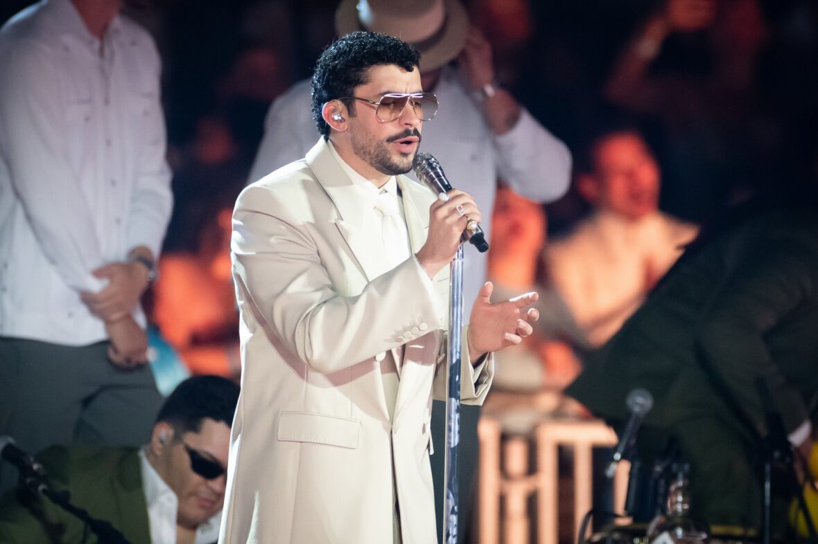 Bad Bunny performs on stage at Dusseldorff tour stop