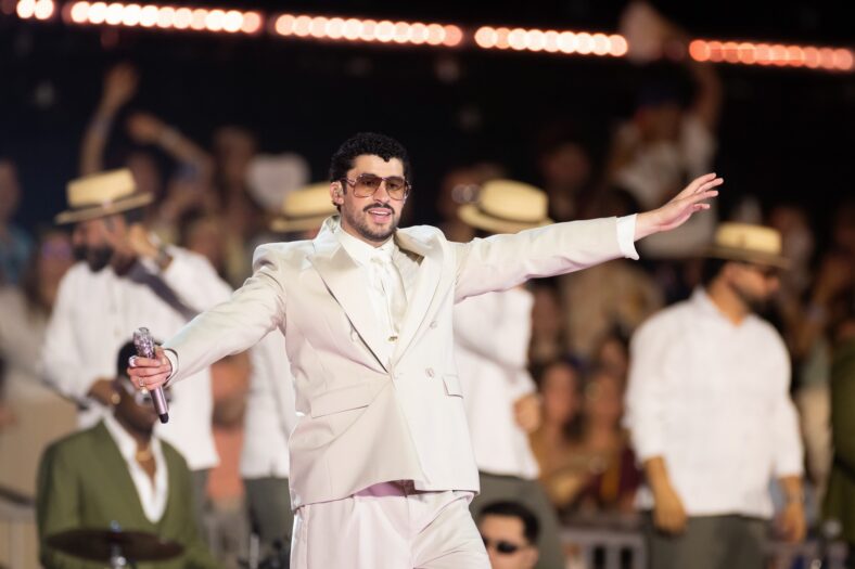 Bad Bunny performs on stage at Dusseldorff tour stop