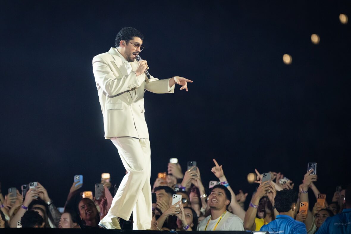 Bad Bunny performs on stage at Dusseldorff tour stop
