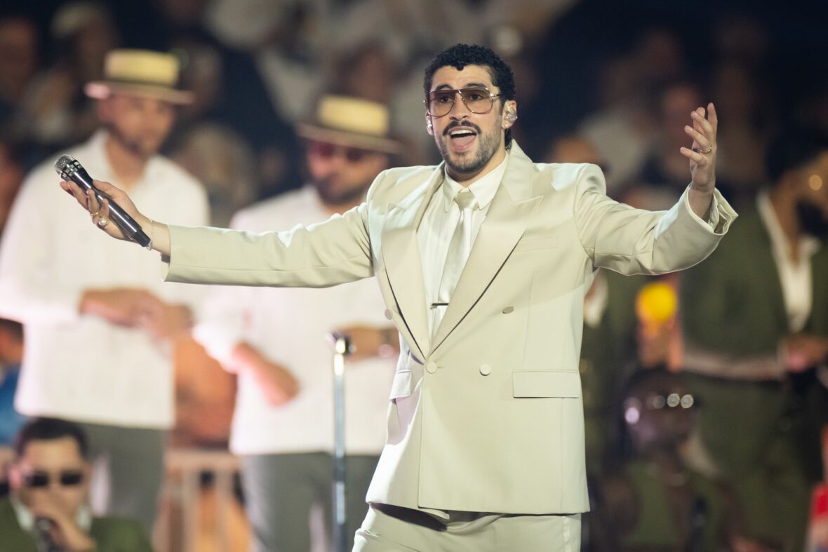 Bad Bunny performs on stage at Dusseldorff tour stop