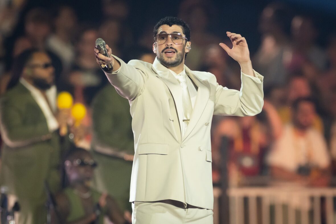 Bad Bunny performs on stage at Dusseldorff tour stop