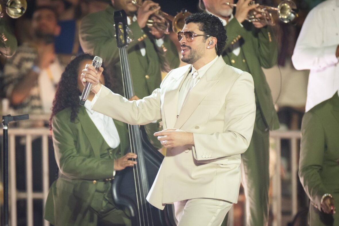 Bad Bunny performs on stage at Dusseldorff tour stop
