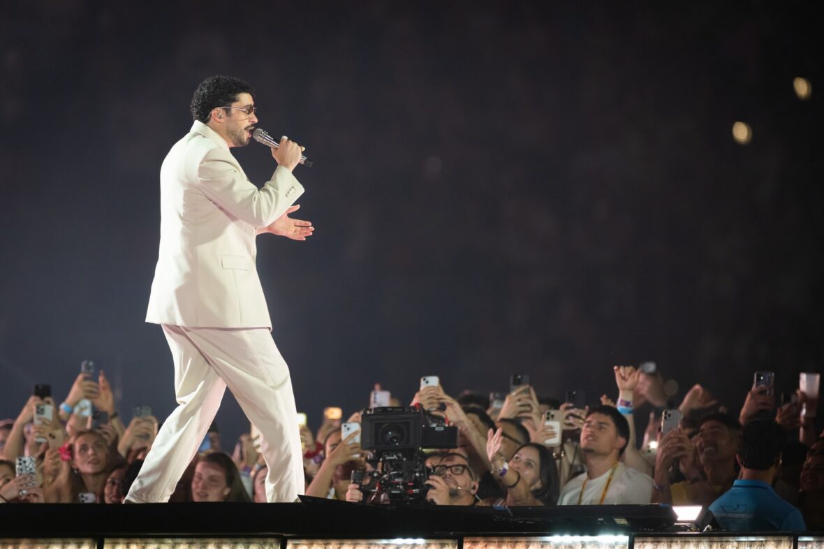 Bad Bunny performs on stage at Dusseldorff tour stop