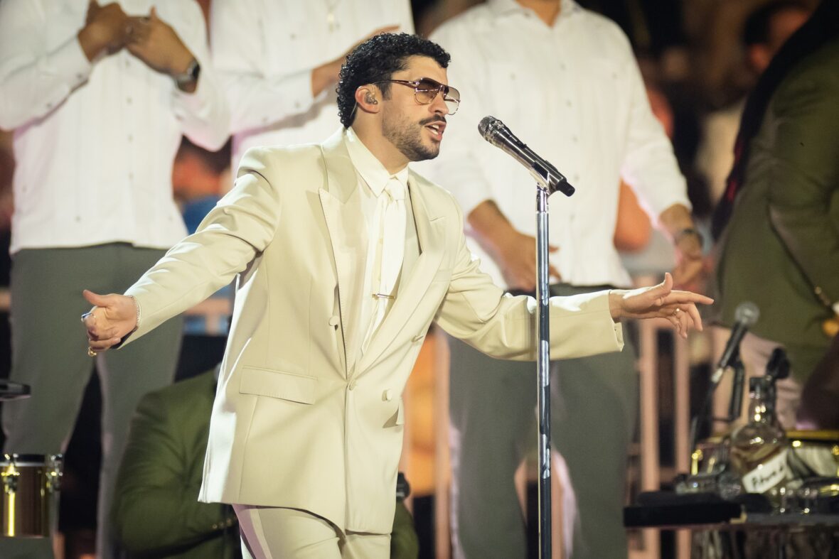 Bad Bunny performs on stage at Dusseldorff tour stop