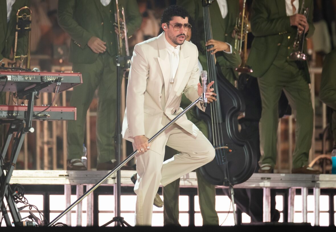 Bad Bunny performs on stage at Dusseldorff tour stop