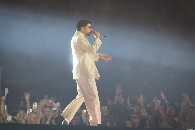Bad Bunny performs on stage at Dusseldorff tour stop
