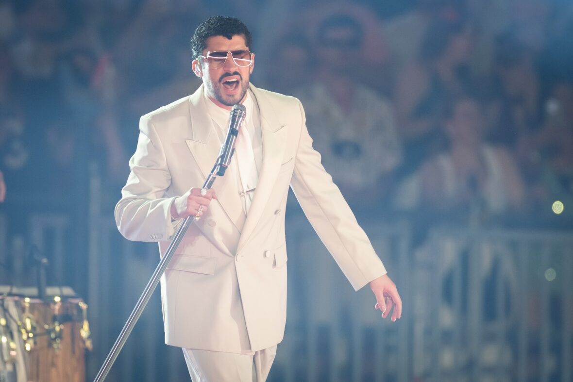 Bad Bunny performs on stage at Dusseldorff tour stop
