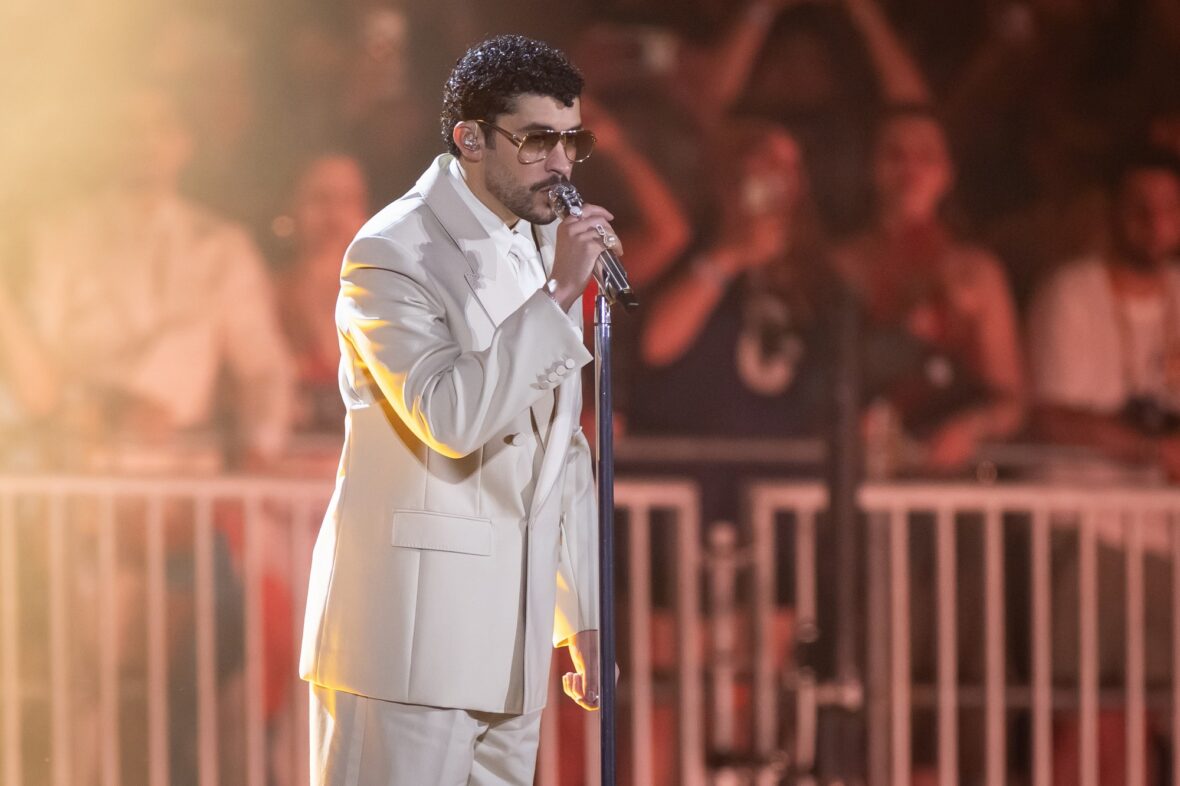 Bad Bunny performs on stage at Dusseldorff tour stop