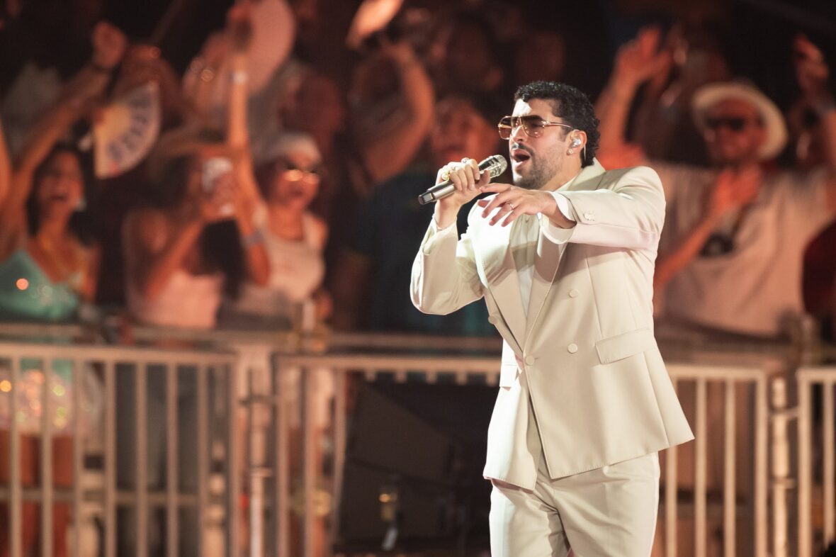 Bad Bunny performs on stage at Dusseldorff tour stop