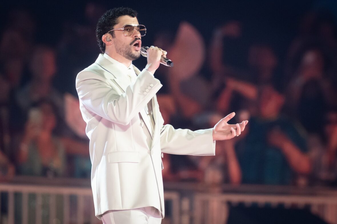 Bad Bunny performs on stage at Dusseldorff tour stop