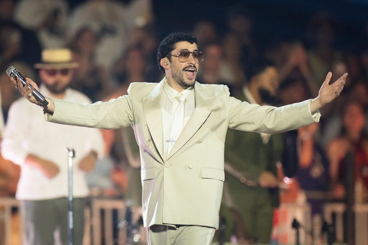 Bad Bunny performs on stage at Dusseldorff tour stop