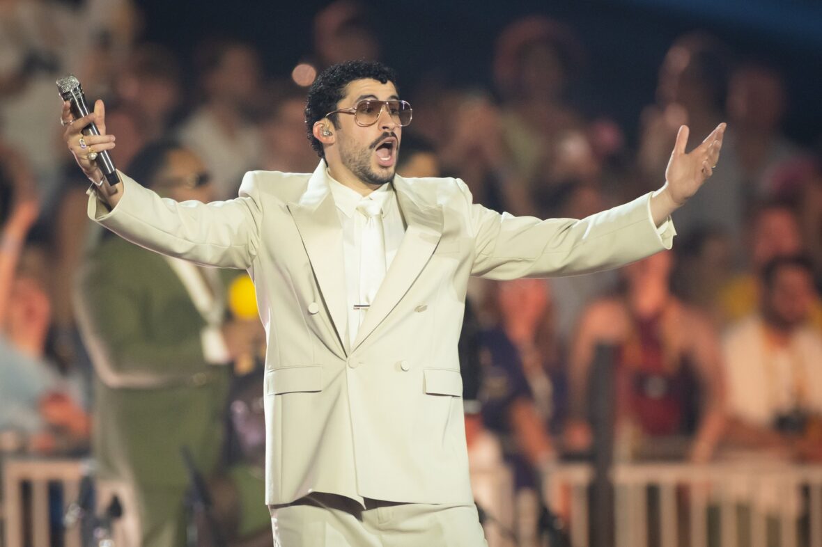 Bad Bunny performs on stage at Dusseldorff tour stop