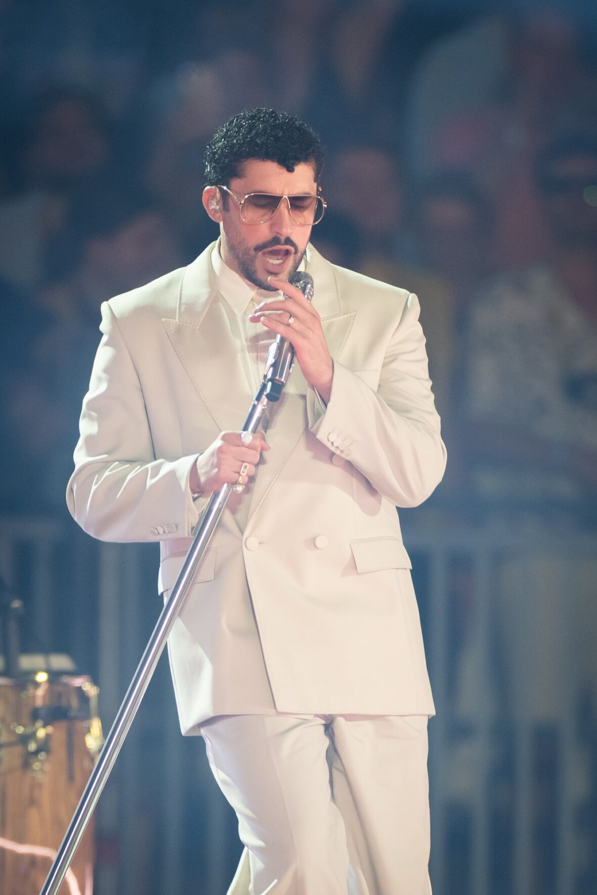 Bad Bunny performs on stage at Dusseldorff tour stop