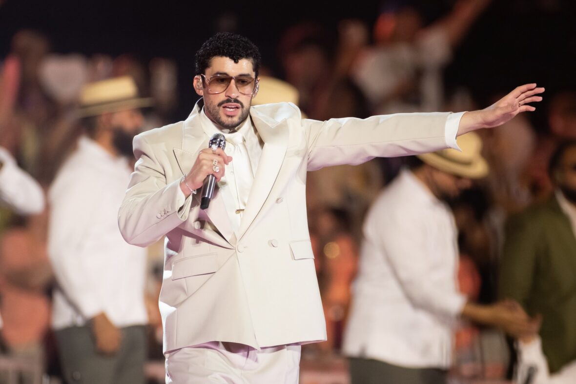 Bad Bunny performs on stage at Dusseldorff tour stop
