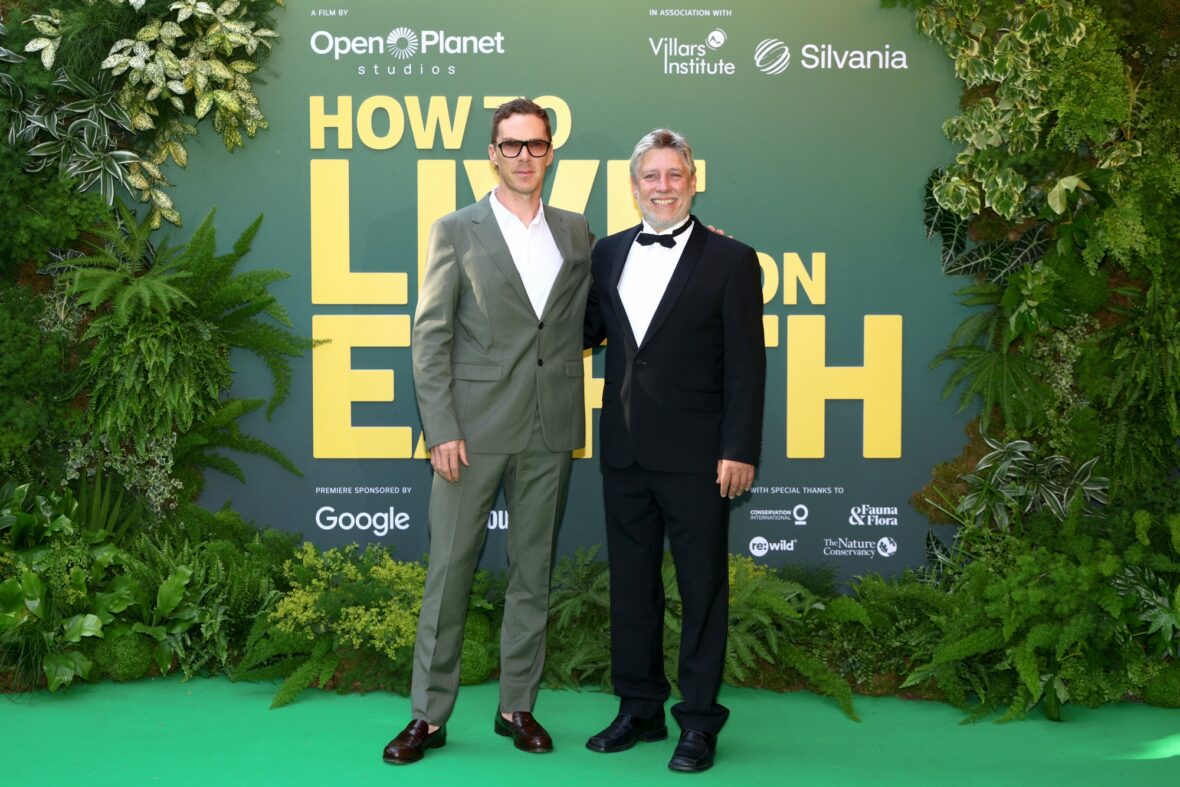 Benedict Cumberbatch and Jonnie Hughs pose for photos on the world premiere red carpet of "How to Live on Earth"