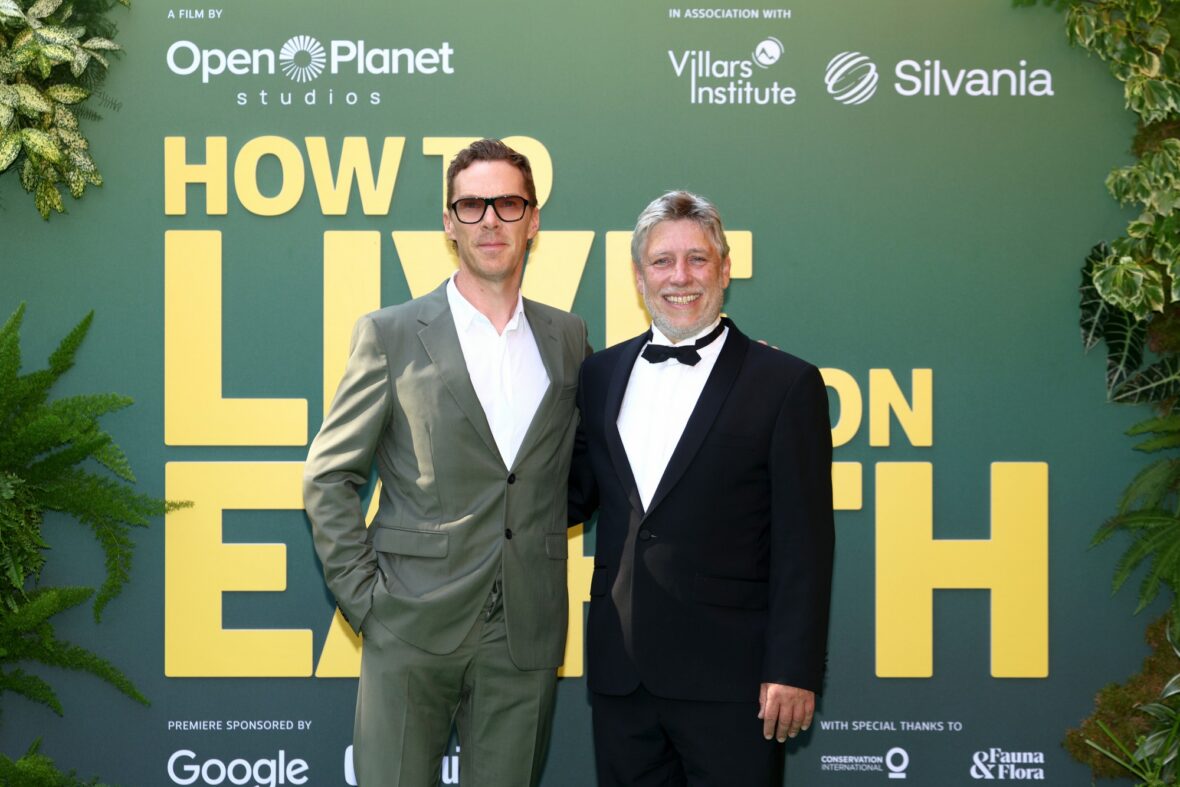 Benedict Cumberbatch and Jonnie Hughes pose for photos on the world premiere red carpet of "How to Live on Earth"