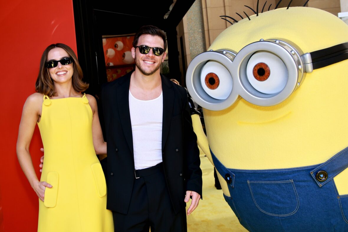Zoey Deutch and Jimmy Tatro attends Minions & Monsters premiere