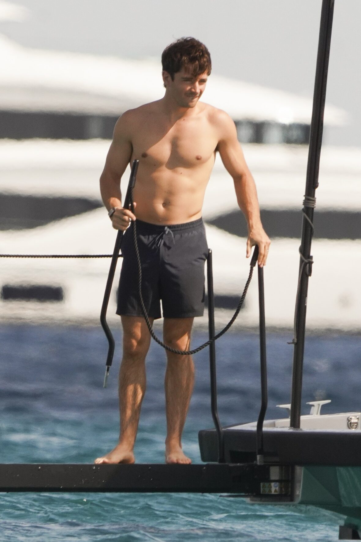 Charles Leclerc hoses off in Saint-Tropez