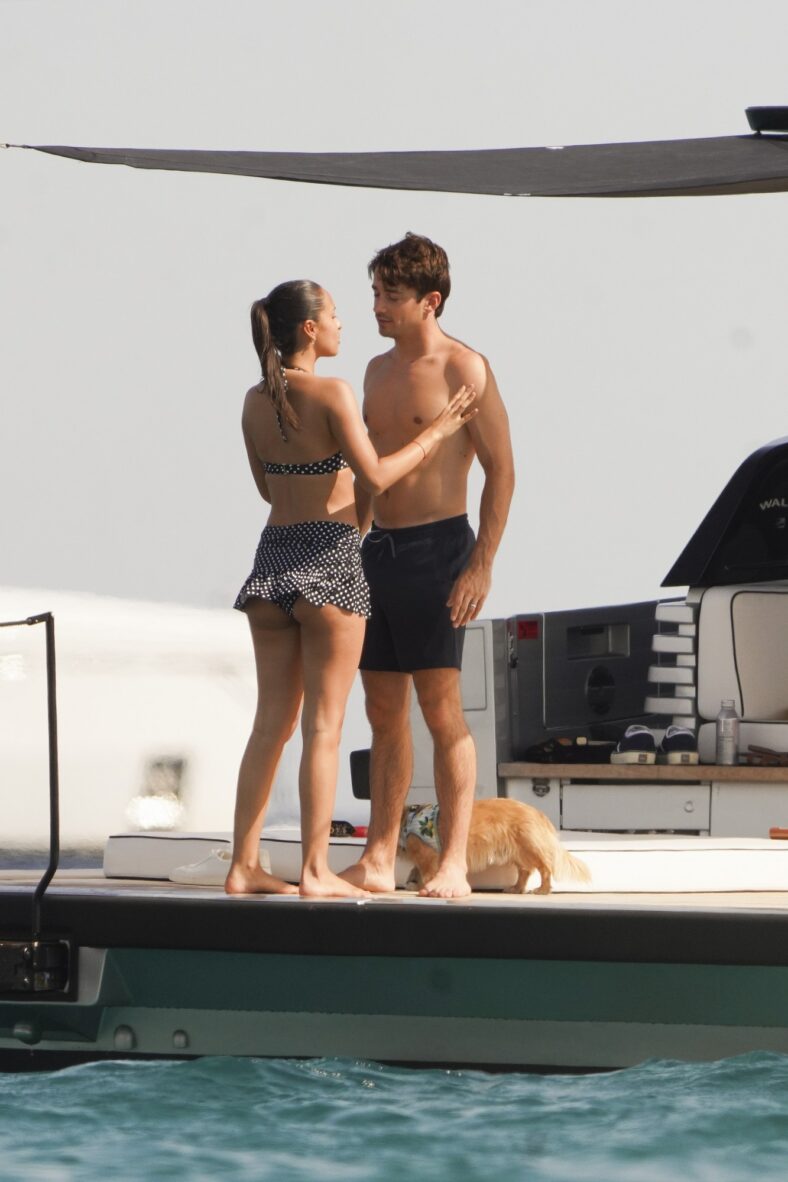 Charles Leclerc and Alexandra Saint Mleux aboard a boat in Saint-Tropez