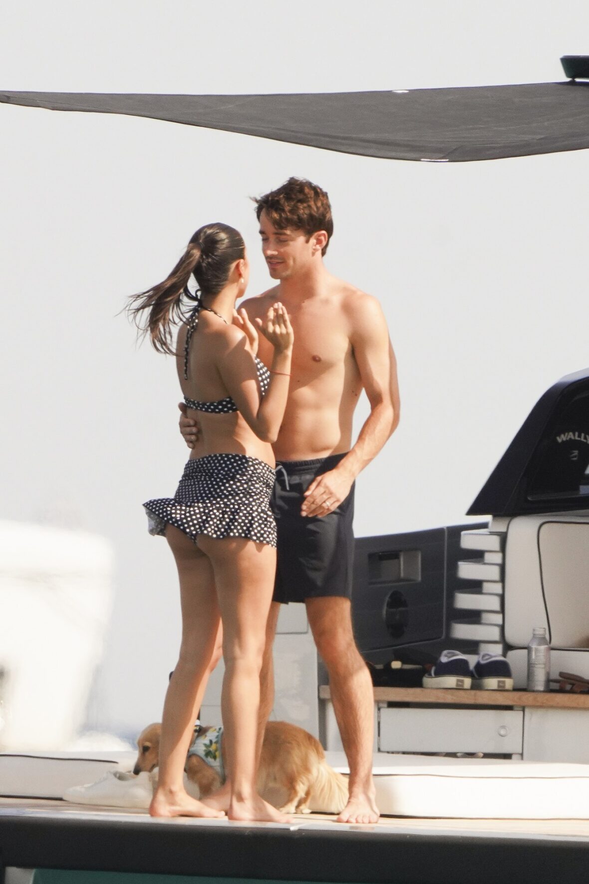 Charles Leclerc and Alexandra Saint Mleux aboard a boat in Saint-Tropez