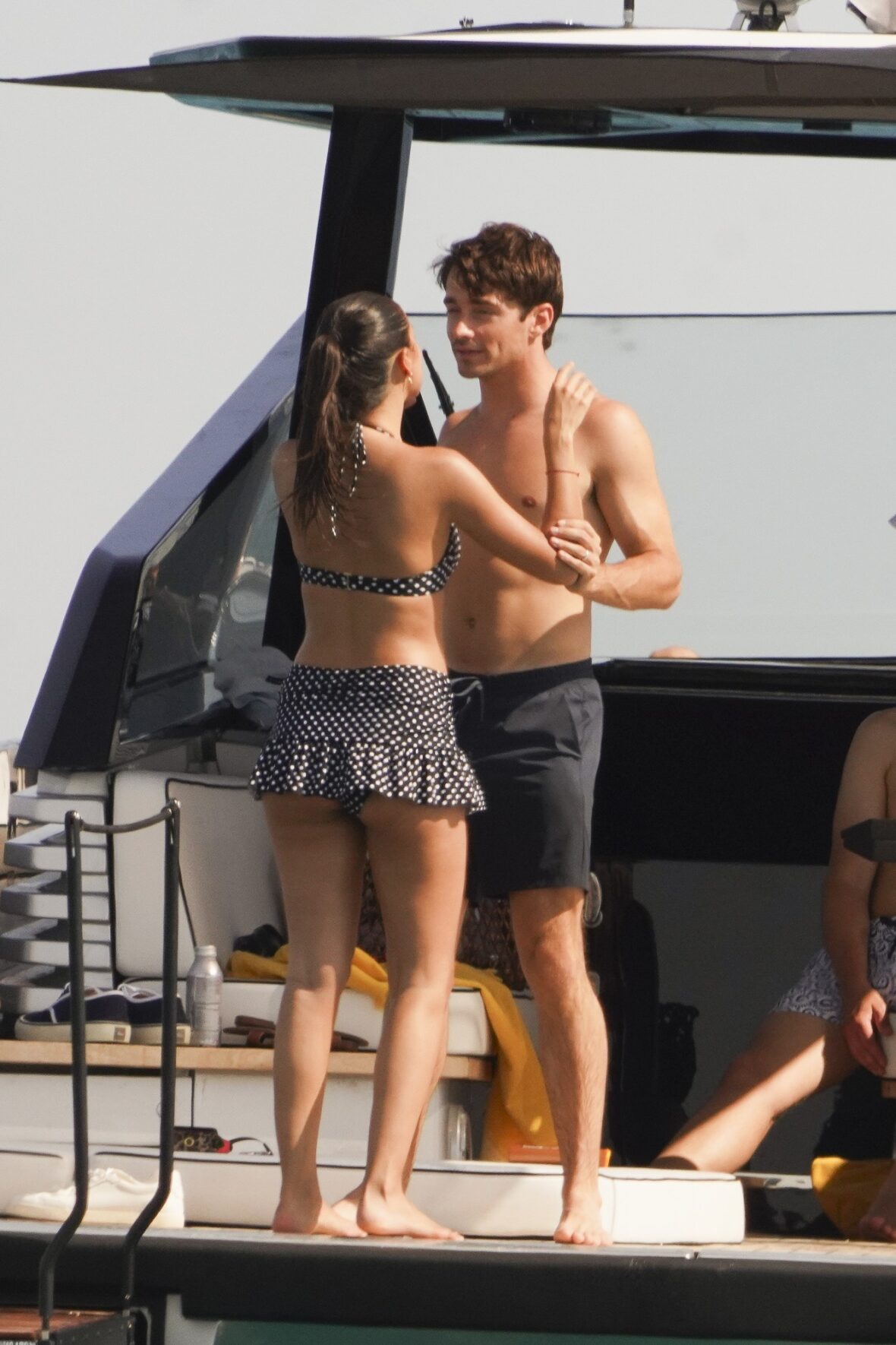Charles Leclerc and Alexandra Saint Mleux aboard a boat in Saint-Tropez