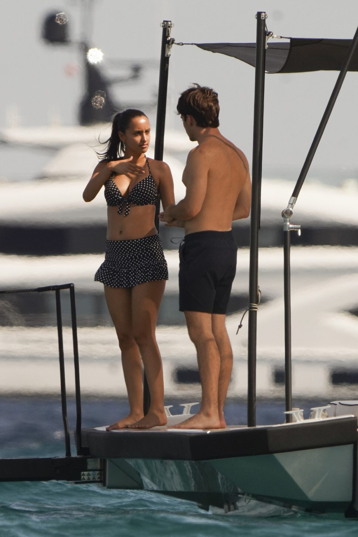 Charles Leclerc and Alexandra Saint Mleux aboard a boat in Saint-Tropez