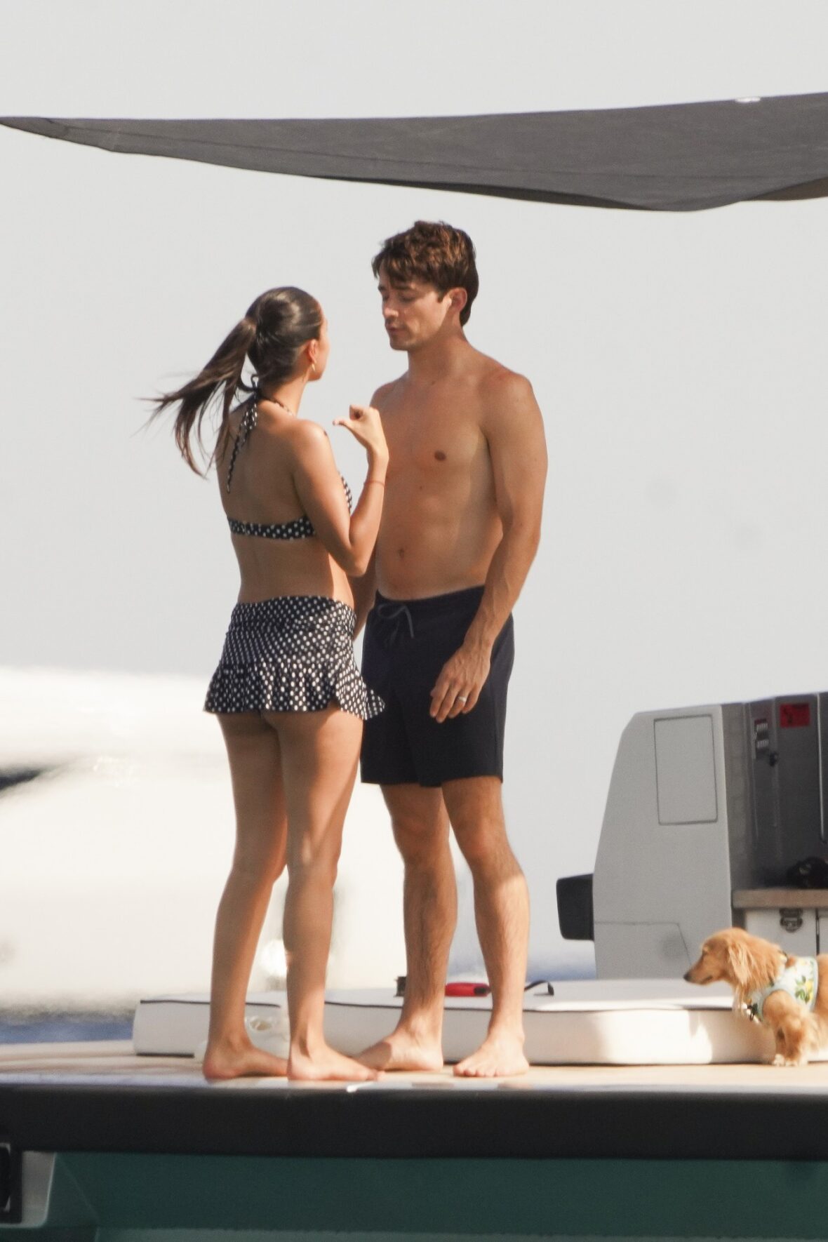 Charles Leclerc and Alexandra Saint Mleux aboard a boat in Saint-Tropez