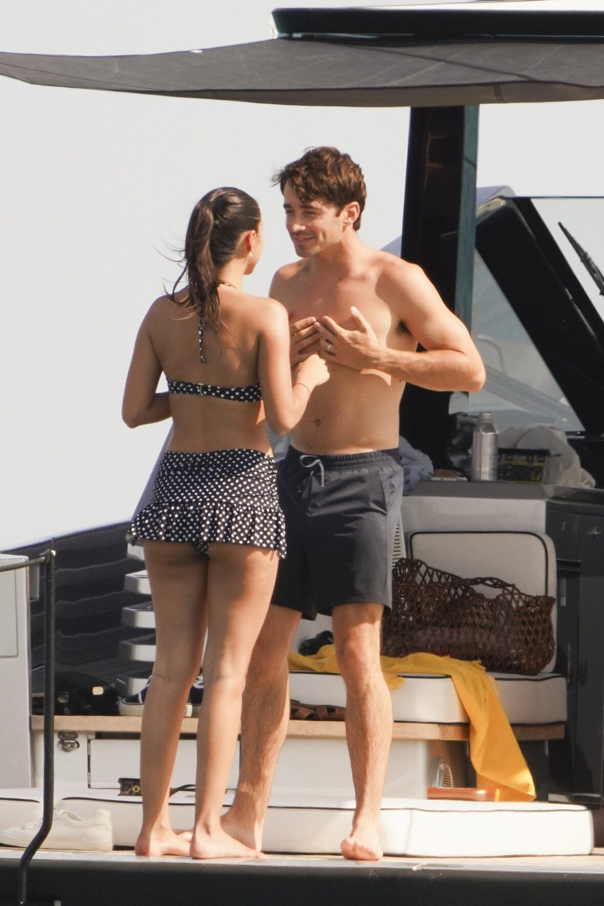 Charles Leclerc and Alexandra Saint Mleux aboard a boat in Saint-Tropez