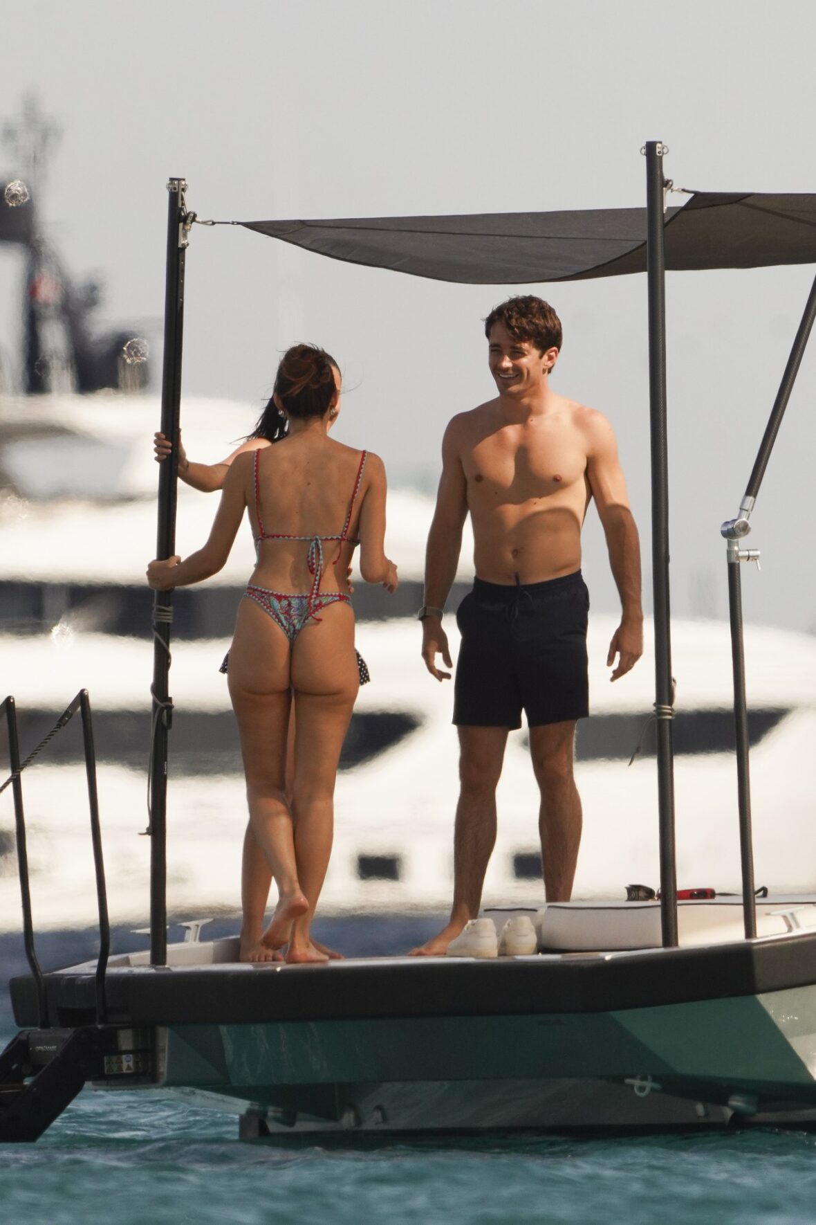Charles Leclerc and Alexandra Saint Mleux aboard a boat in Saint-Tropez