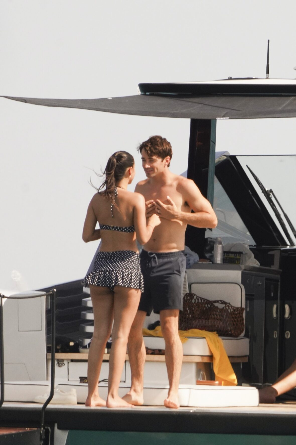 Charles Leclerc and Alexandra Saint Mleux aboard a boat in Saint-Tropez