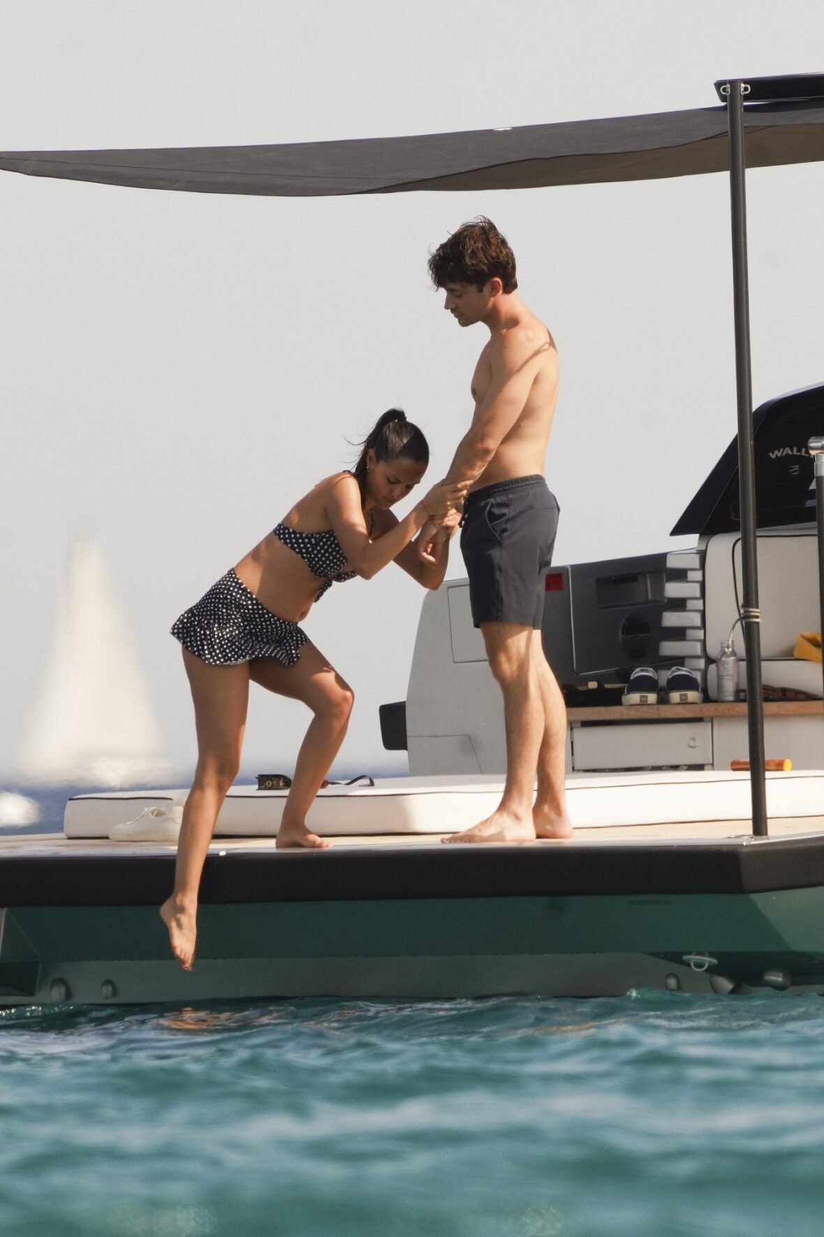 Charles Leclerc and Alexandra Saint Mleux aboard a boat in Saint-Tropez