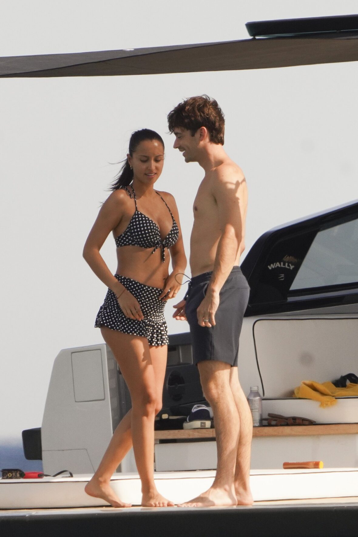 Charles Leclerc and Alexandra Saint Mleux aboard a boat in Saint-Tropez