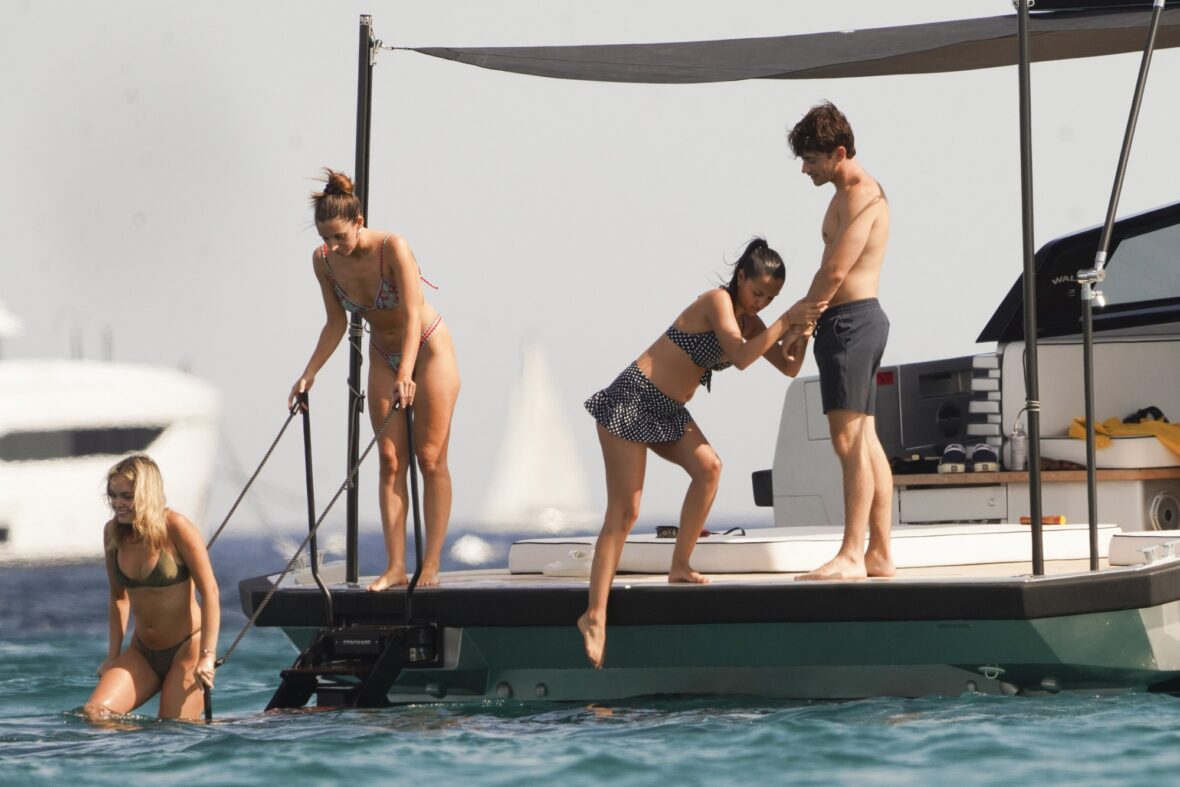 Charles Leclerc and Alexandra Saint Mleux aboard a boat in Saint-Tropez