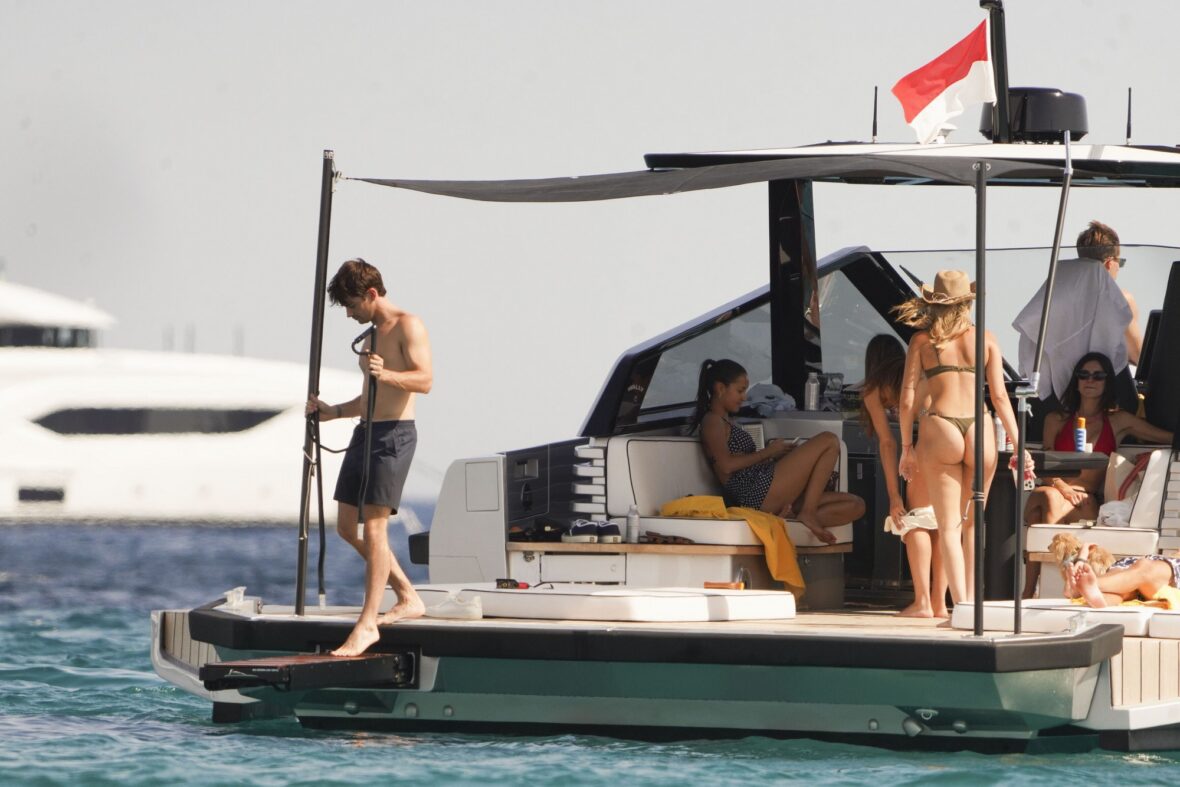 Charles Leclerc and Alexandra Saint Mleux aboard a boat in Saint-Tropez
