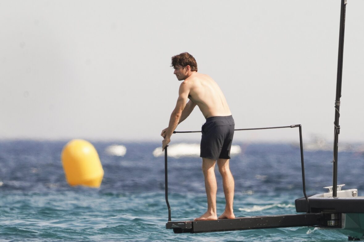 Charles Leclerc aboard a boat in Saint-Tropez