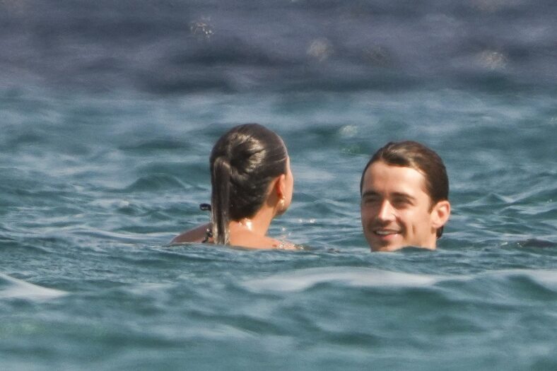 Charles Leclerc and Alexandra Saint Mleux swim in the water in Saint-Tropez