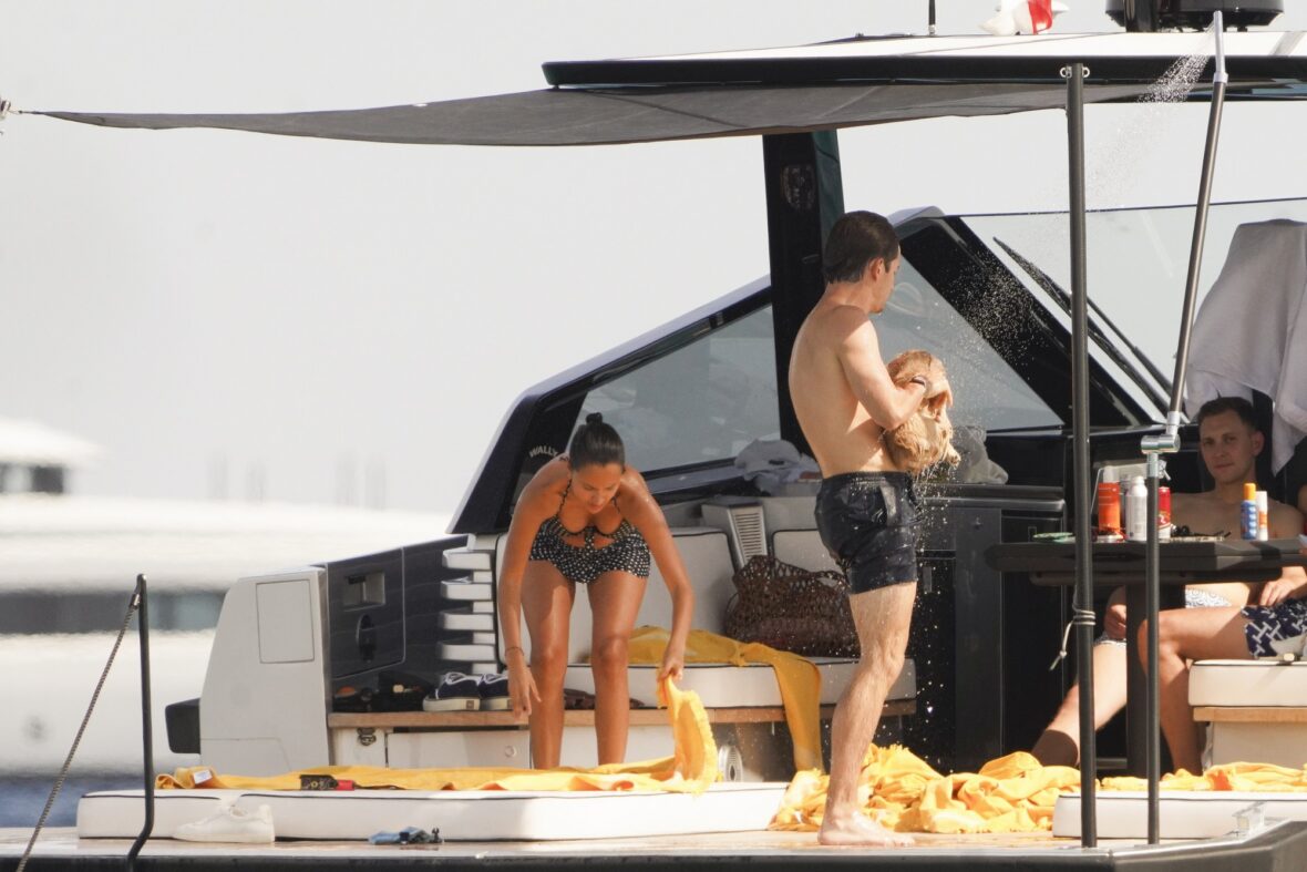 Charles Leclerc and Alexandra Saint Mleux aboard a boat in Saint-Tropez